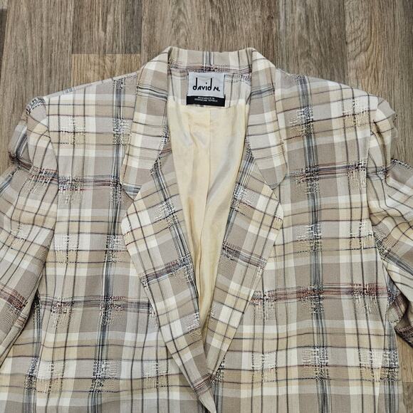 Vtg David N Plaid Blazer Womens 12 Linen Textured Acadamia Workwear Cottage Boho - Picture 2 of 9
